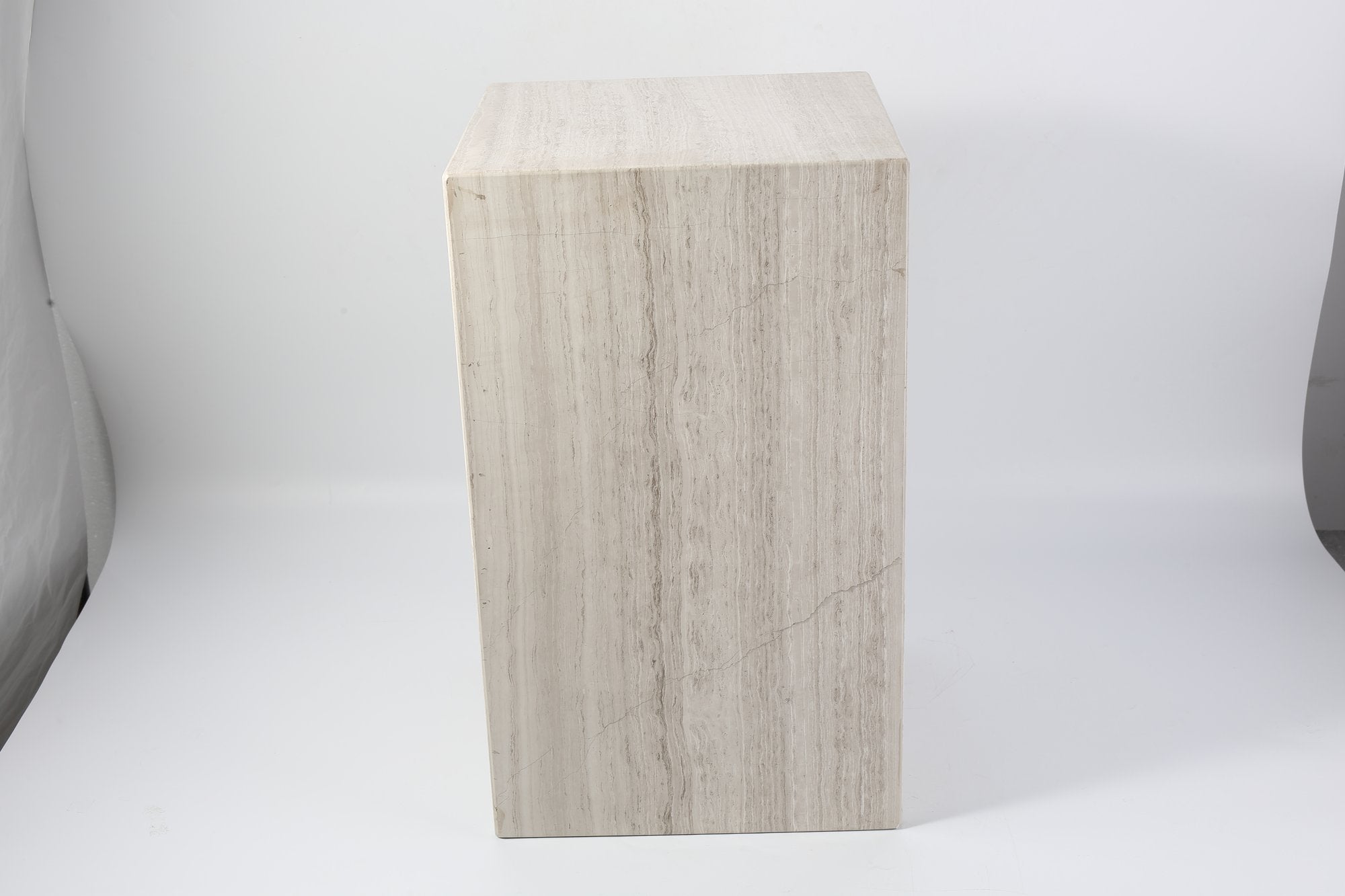 Koville Square Splicing Natural Stone Side Table in White Wooden
