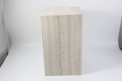 Koville Square Splicing Natural Stone Side Table in White Wooden