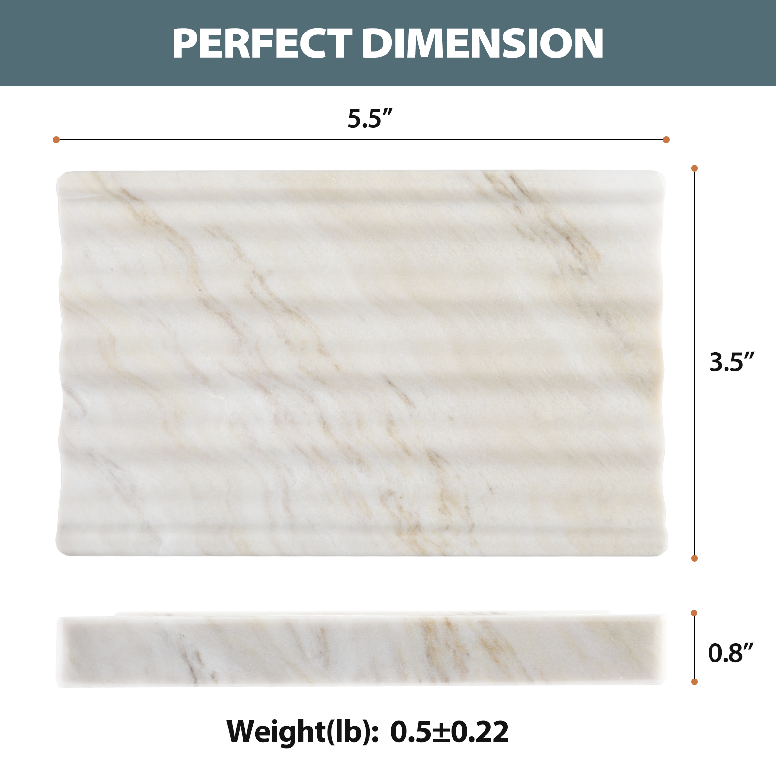 Koville Natural Marble square wavy soap dish in Agiax with sculpted wave surface