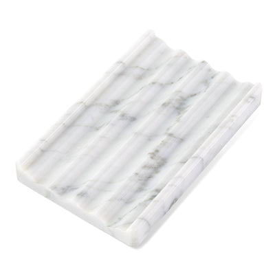 Koville Natural Marble square wavy soap dish in Bianco Carrara with sculpted wave surface
