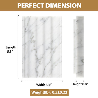 Koville Natural Marble square wavy soap dish in Bianco Carrara with sculpted wave surface