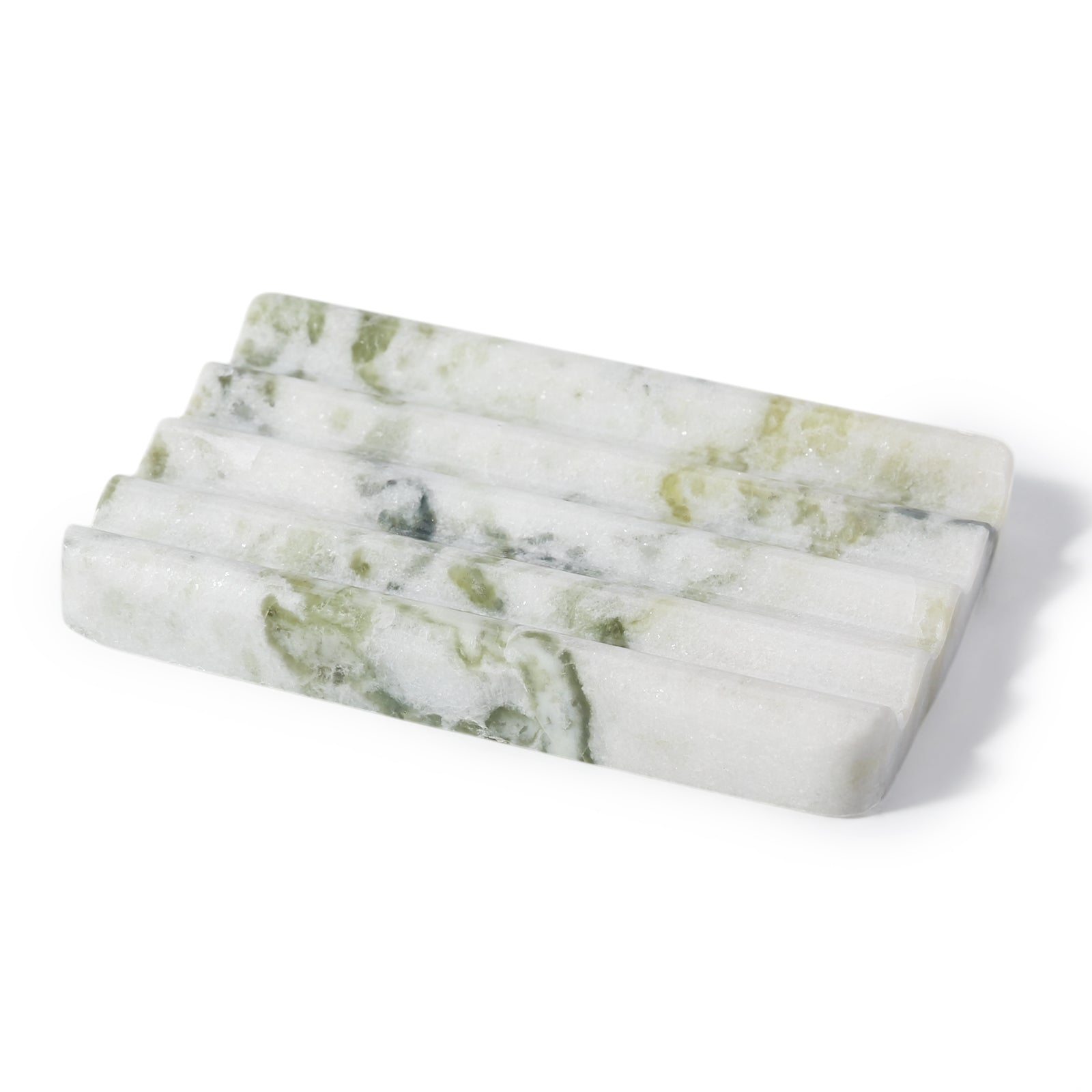 Koville Natural Marble square wavy soap dish in Bianco Palomino with sculpted wave surface