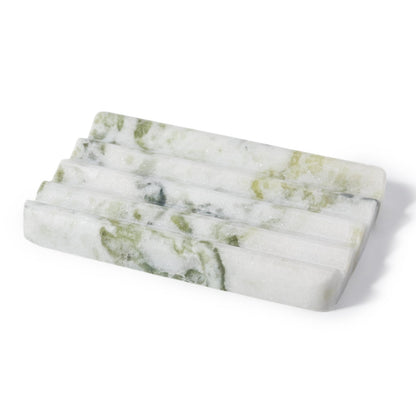 Koville Natural Marble square wavy soap dish in Bianco Palomino with sculpted wave surface