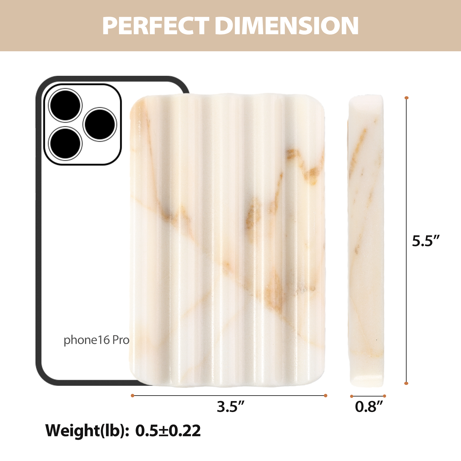 Koville Natural Marble square wavy soap dish in Golden Calacatta with sculpted wave surface