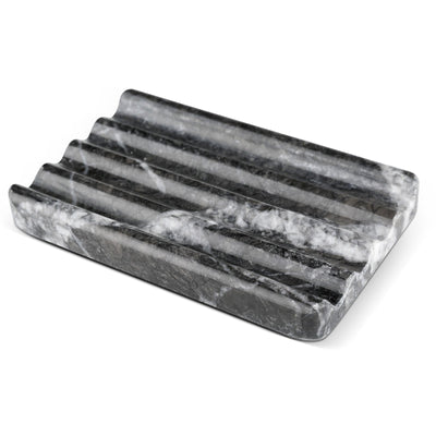 Koville Natural Marble square wavy soap dish in Grigio Carnico with sculpted wave surface