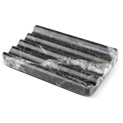 Koville Natural Marble square wavy soap dish in Grigio Carnico with sculpted wave surface