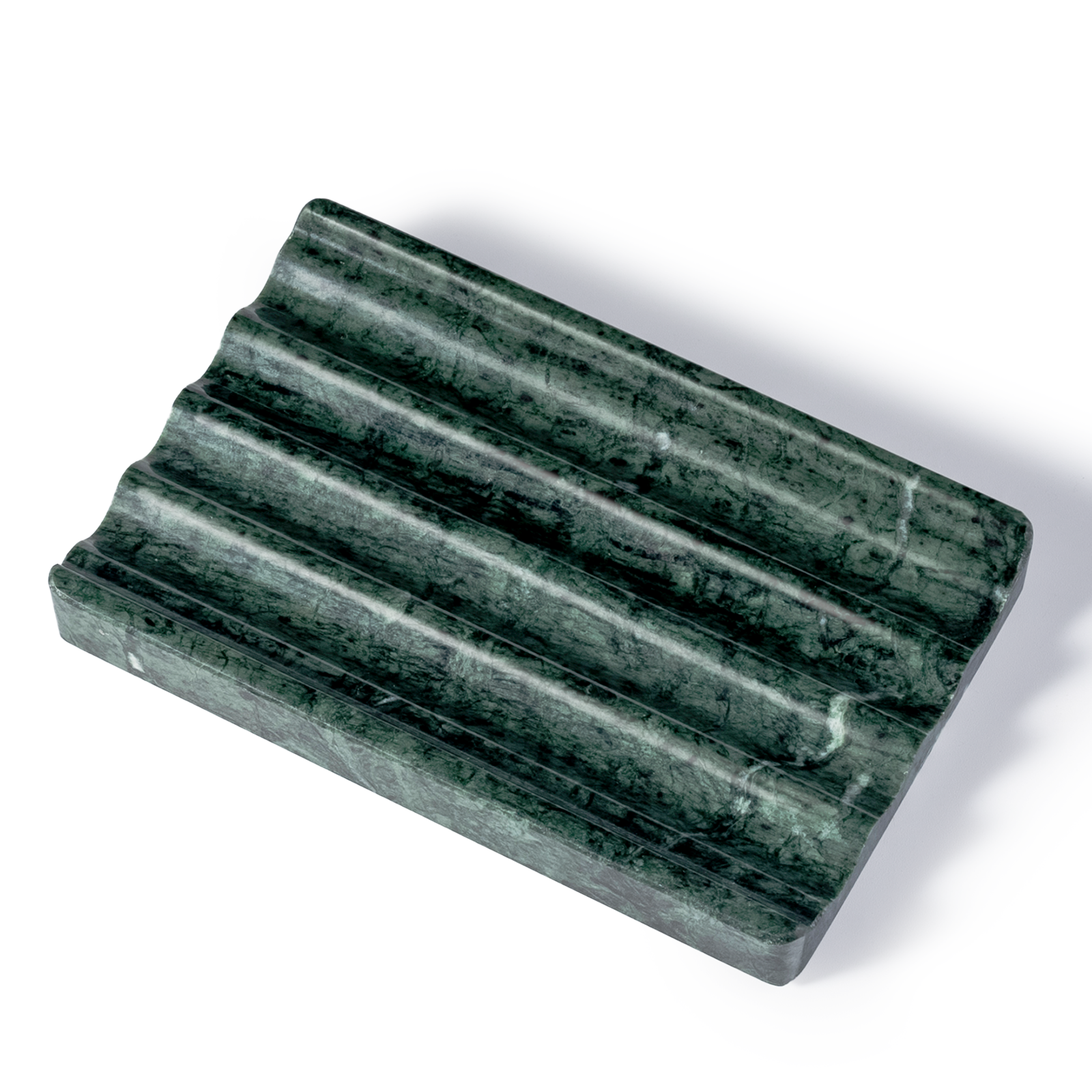 Koville Natural Marble square wavy soap dish in Indian Green with sculpted wave surface