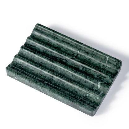 Koville Natural Marble square wavy soap dish in Indian Green with sculpted wave surface