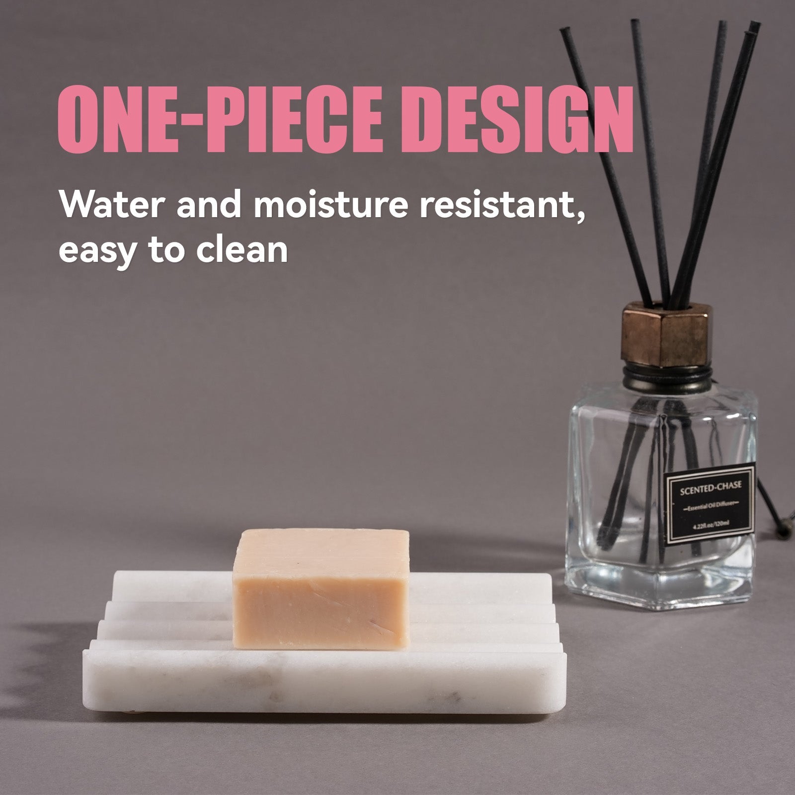 Koville Natural Marble square wavy soap dish in Namib Fantasy with sculpted wave surface