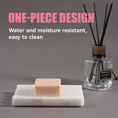 Koville Natural Marble square wavy soap dish in Namib Fantasy with sculpted wave surface