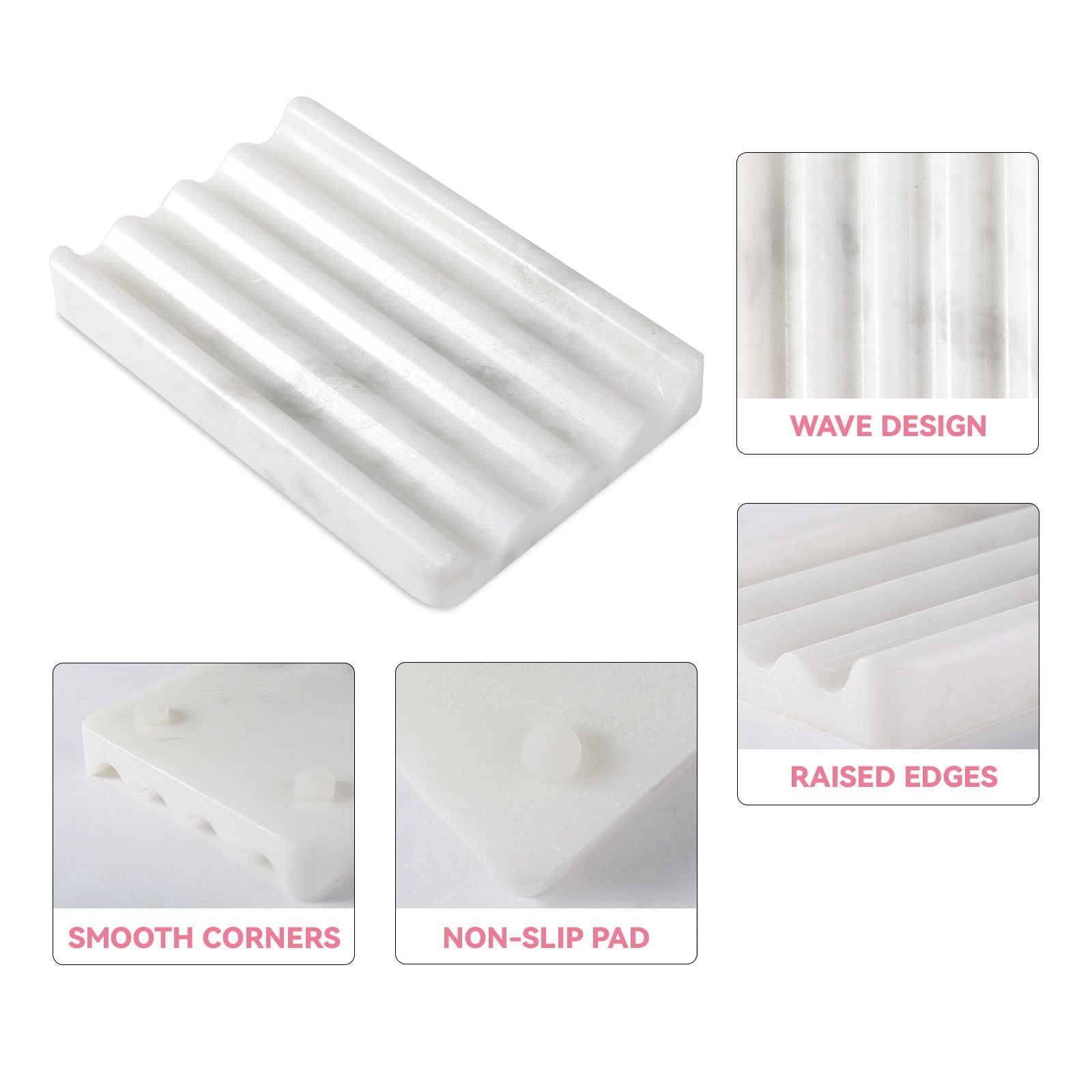 Koville Natural Marble square wavy soap dish in Namib Fantasy with sculpted wave surface