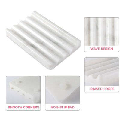 Koville Natural Marble square wavy soap dish in Namib Fantasy with sculpted wave surface