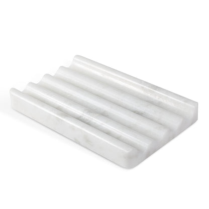 Koville Natural Marble square wavy soap dish in Namib Fantasy with sculpted wave surface