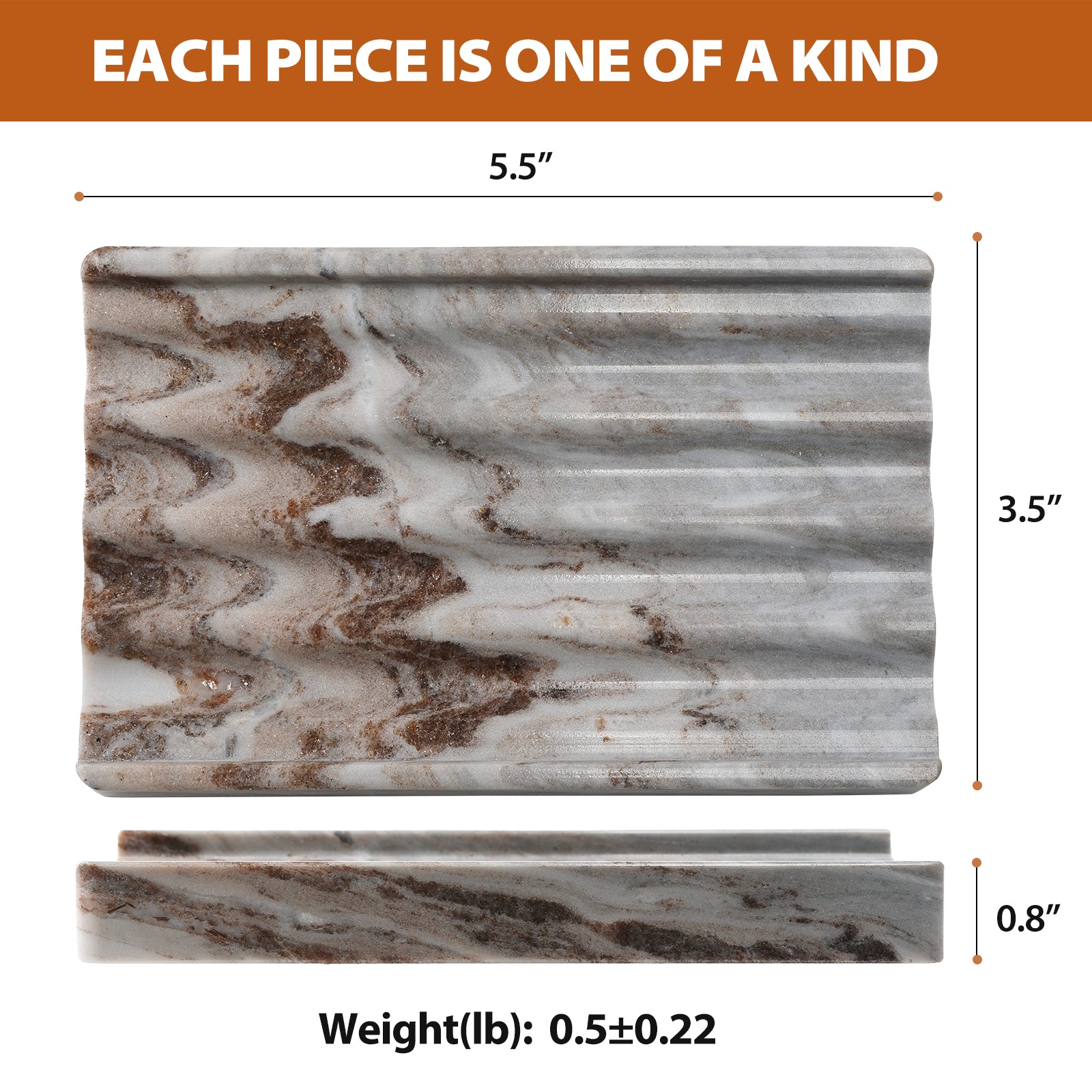 Koville Natural Marble square wavy soap dish in Palissandro with sculpted wave surface