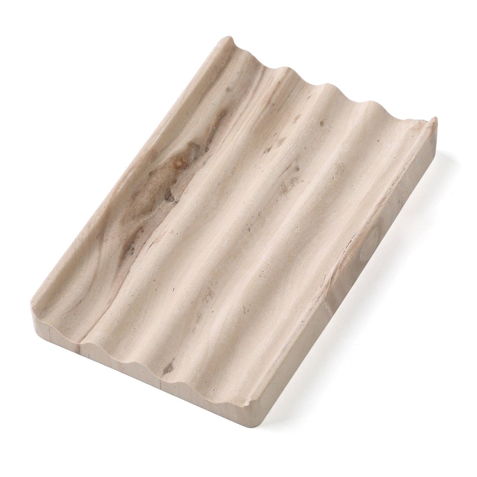 Koville Natural Marble square wavy soap dish in Phalodi with sculpted wave surface