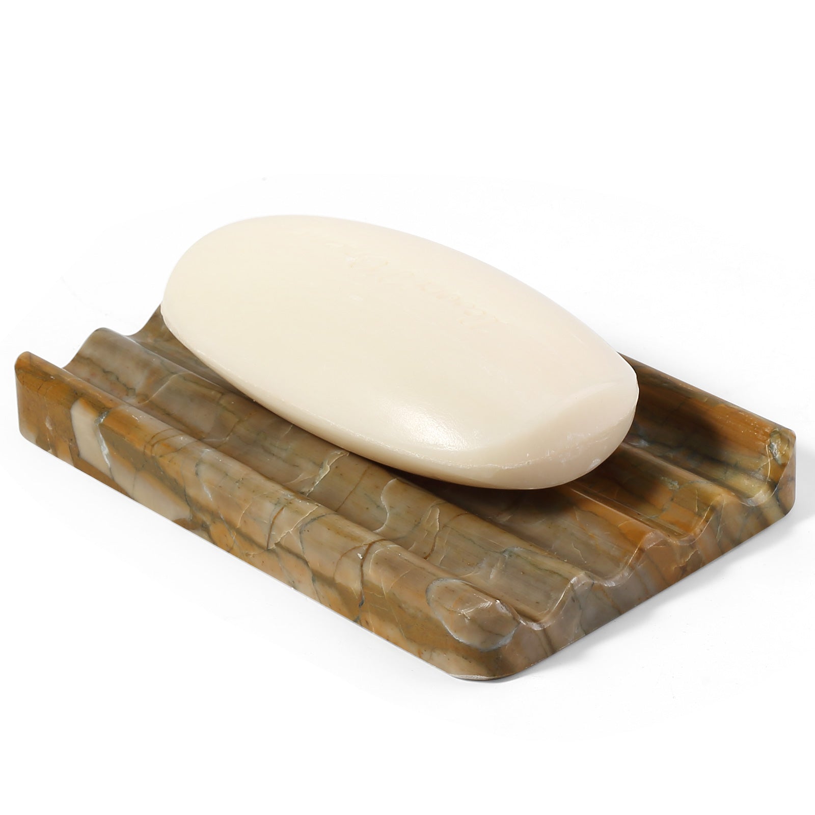Koville Natural Marble square wavy soap dish in Pocahodas with sculpted wave surface