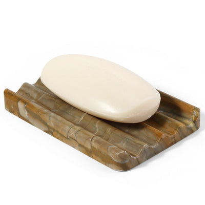 Koville Natural Marble square wavy soap dish in Pocahodas with sculpted wave surface
