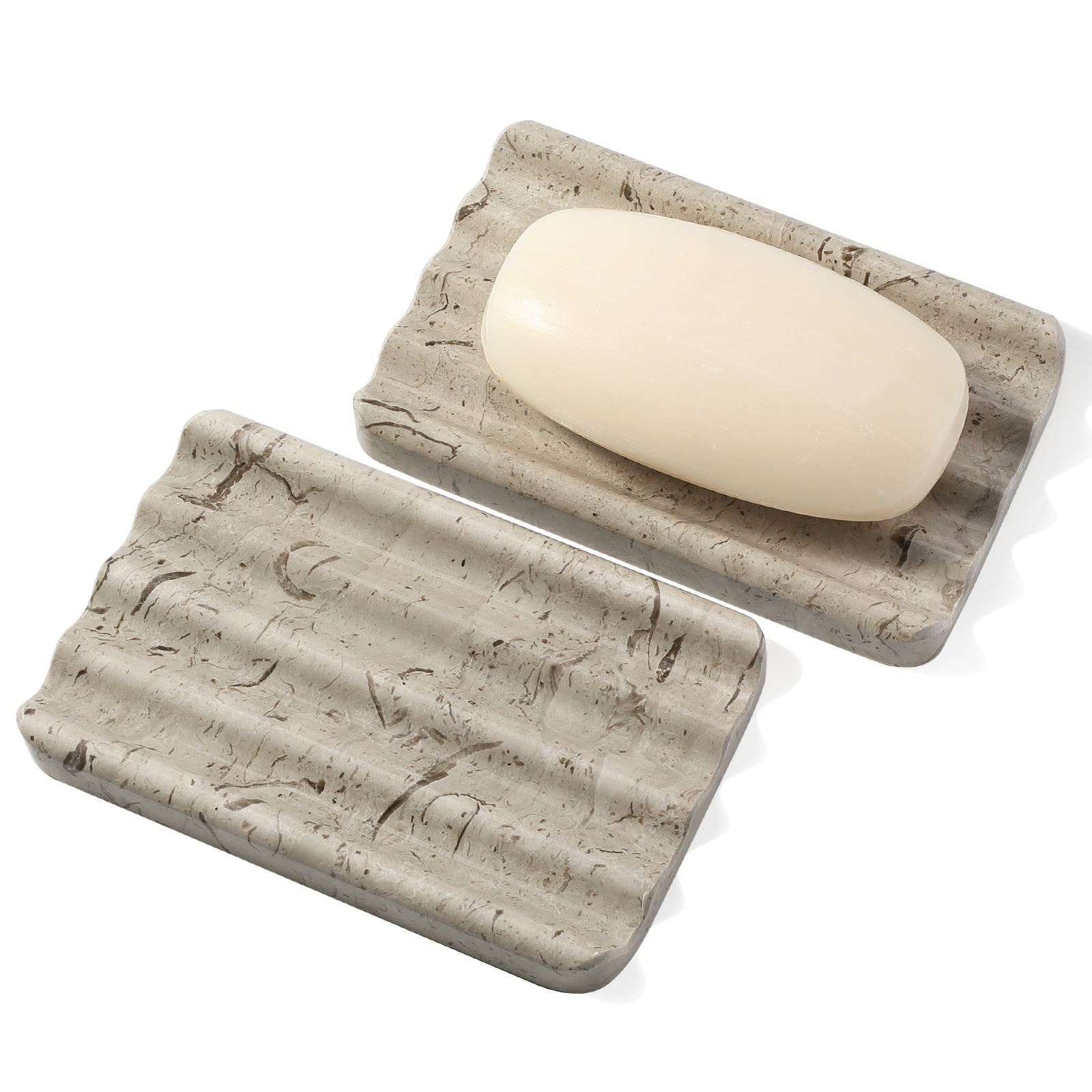 Koville Natural Marble square wavy soap dish in Repen with sculpted wave surface