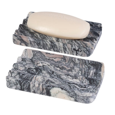 Koville Natural Marble square wavy soap dish in Rosso Luana with sculpted wave surface