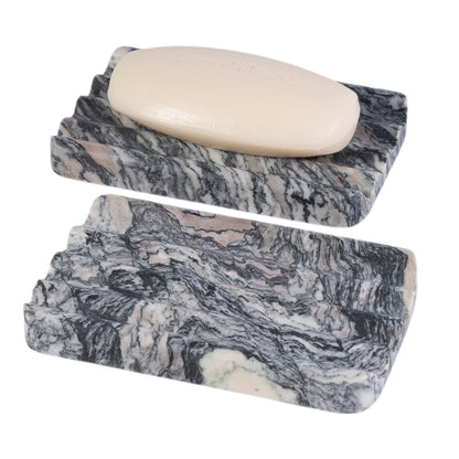 Koville Natural Marble square wavy soap dish in Rosso Luana with sculpted wave surface