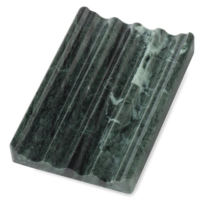 Koville Natural Marble square wavy soap dish in Verde Alpi with sculpted wave surface