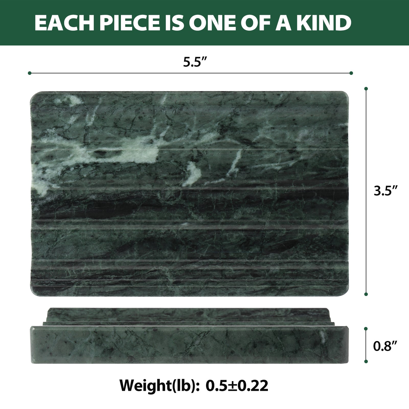 Koville Natural Marble square wavy soap dish in Verde Alpi with sculpted wave surface