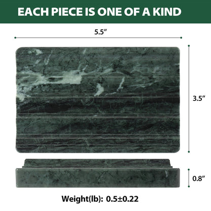 Koville Natural Marble square wavy soap dish in Verde Alpi with sculpted wave surface