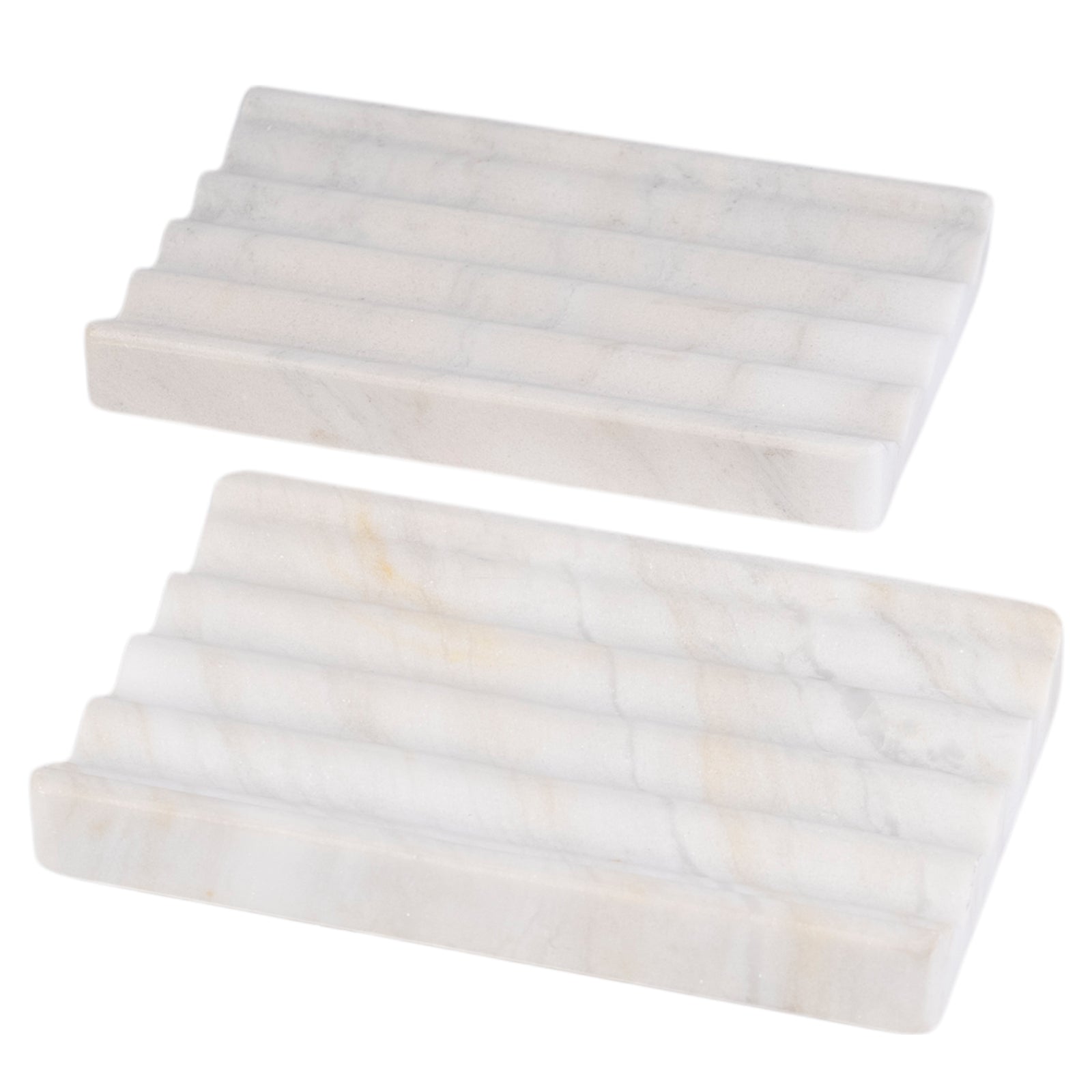 Koville Natural Marble square wavy soap dish set of two in Agiax with sculpted wave surface