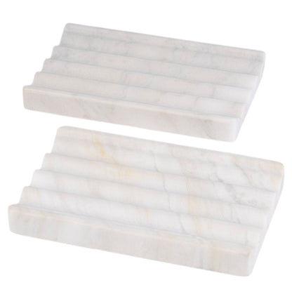 Koville Natural Marble square wavy soap dish set of two in Agiax with sculpted wave surface