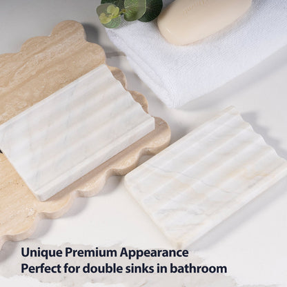 Koville Natural Marble square wavy soap dish set of two in Agiax with sculpted wave surface