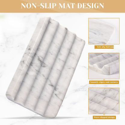 Koville Natural Marble square wavy soap dish set of two in Bianco Carrara with sculpted wave surface