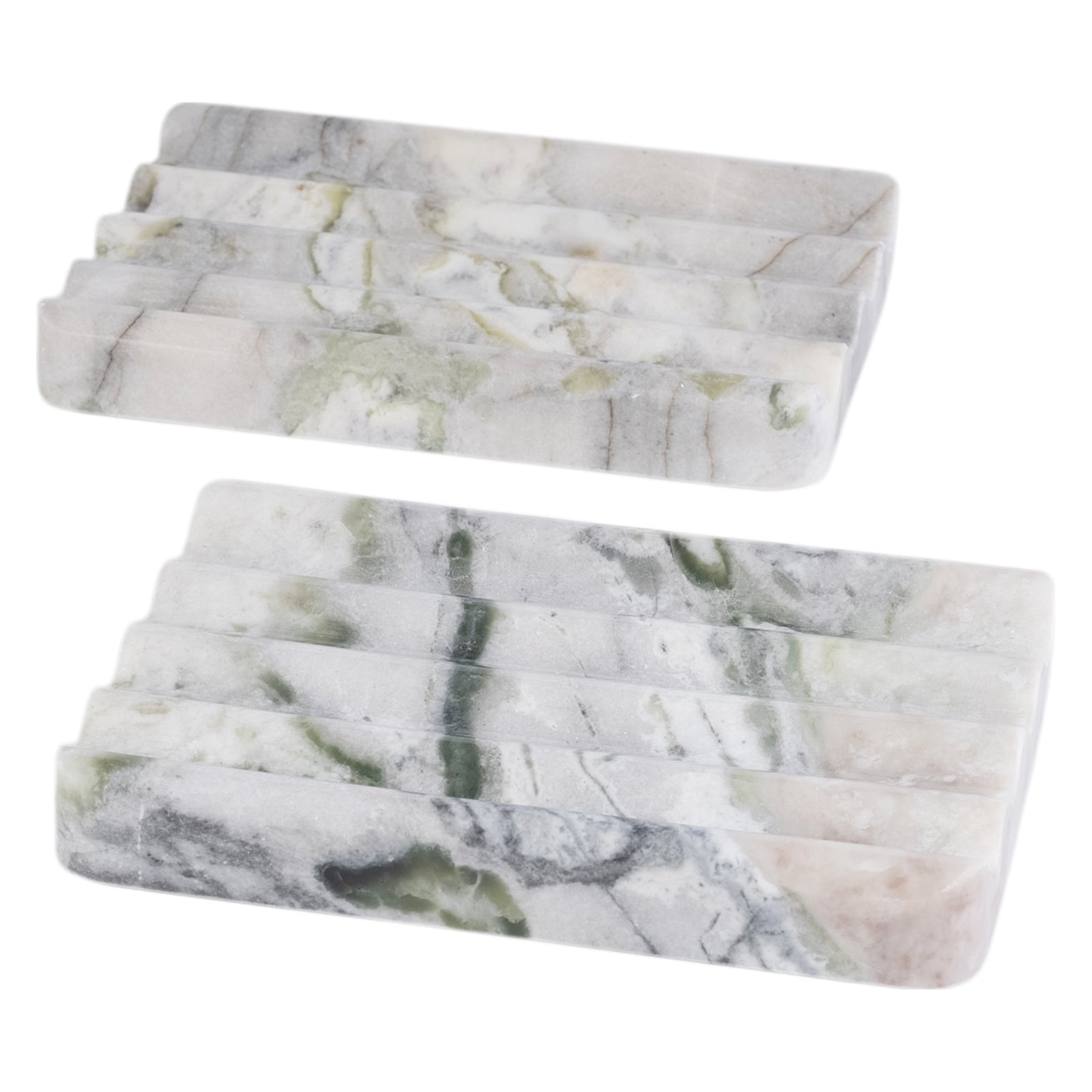 Koville Natural Marble square wavy soap dish set of two in Bianco Palomino with sculpted wave surface