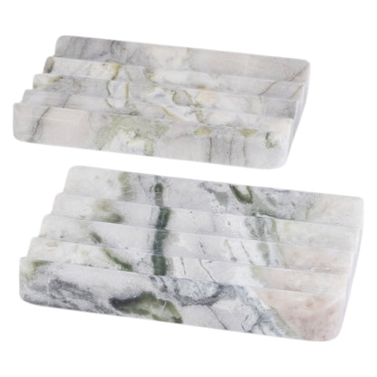 Koville Natural Marble square wavy soap dish set of two in Bianco Palomino with sculpted wave surface