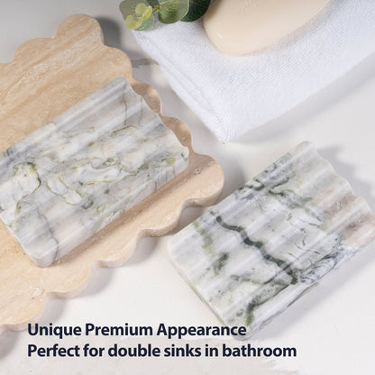 Koville Natural Marble square wavy soap dish set of two in Bianco Palomino with sculpted wave surface