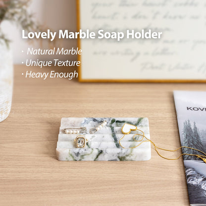 Koville Natural Marble square wavy soap dish set of two in Bianco Palomino with sculpted wave surface