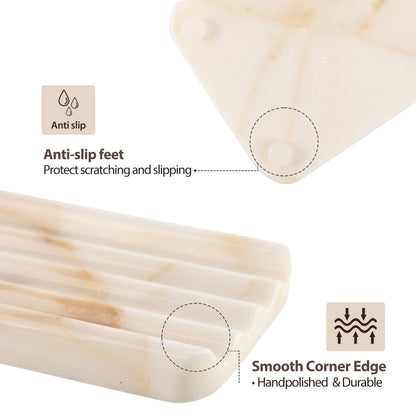 Koville Natural Marble square wavy soap dish set of two in Golden Calacatta with sculpted wave surface