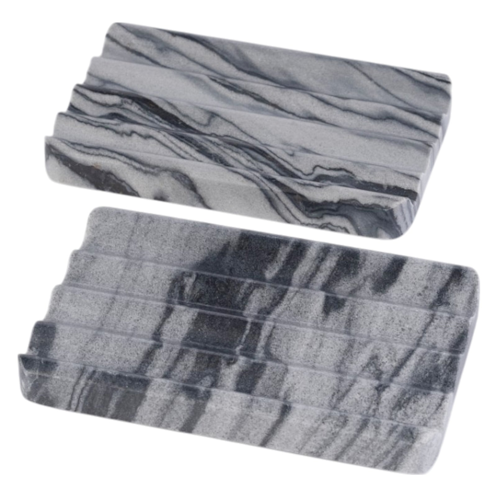 Koville Natural Marble square wavy soap dish set of two in Monte Grigio with sculpted wave surface