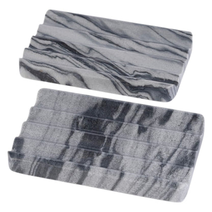 Koville Natural Marble square wavy soap dish set of two in Monte Grigio with sculpted wave surface