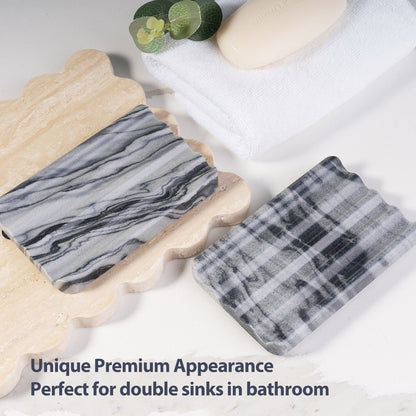 Koville Natural Marble square wavy soap dish set of two in Monte Grigio with sculpted wave surface