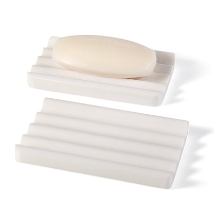 Koville Natural Marble square wavy soap dish set of two in Namib Bianco with sculpted wave surface