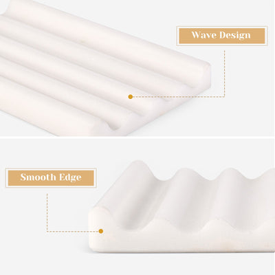 Koville Natural Marble square wavy soap dish set of two in Namib Bianco with sculpted wave surface