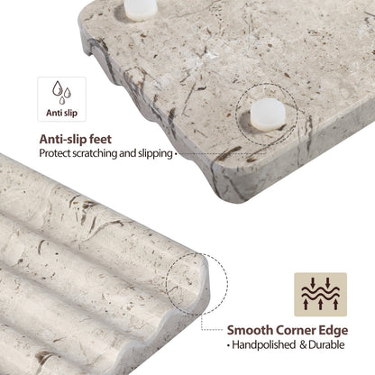 Koville Natural Marble square wavy soap dish set of two in Repen with sculpted wave surface