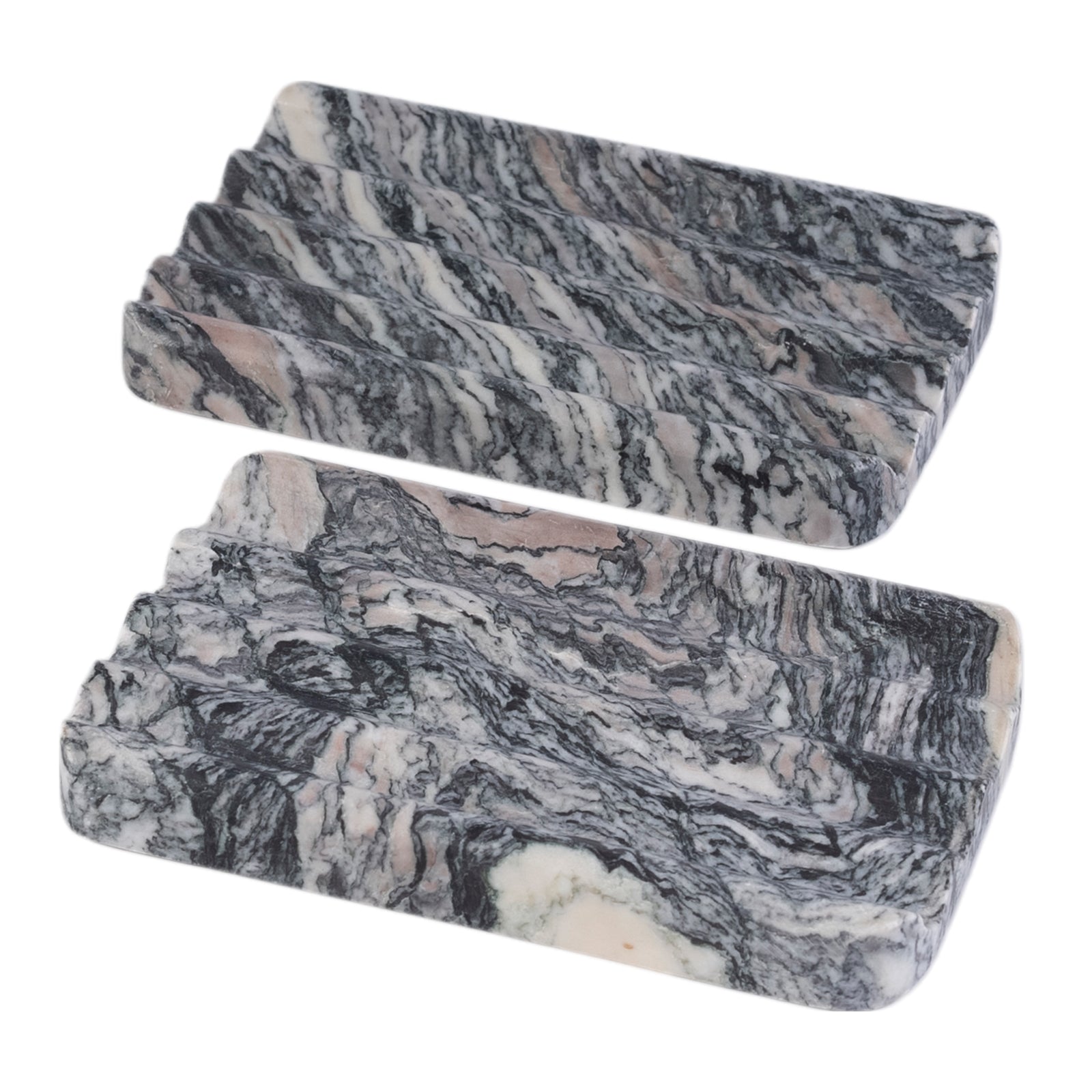 Koville Natural Marble square wavy soap dish set of two in Rosso Luana with sculpted wave surface