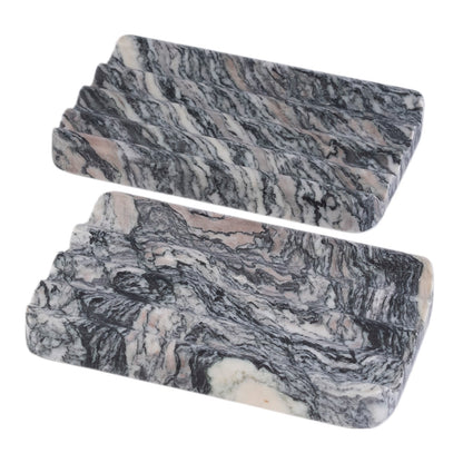 Koville Natural Marble square wavy soap dish set of two in Rosso Luana with sculpted wave surface