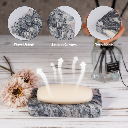 Koville Natural Marble square wavy soap dish set of two in Rosso Luana with sculpted wave surface