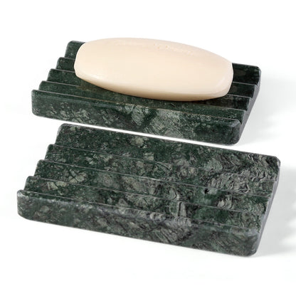 Koville Natural Marble square wavy soap dish set of two in Verde Alpi with sculpted wave surface