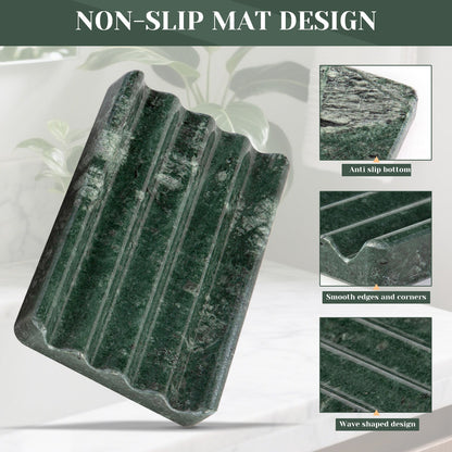 Koville Natural Marble square wavy soap dish set of two in Verde Alpi with sculpted wave surface