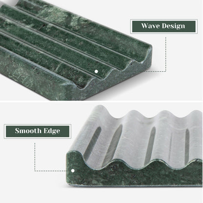 Koville Natural Marble square wavy soap dish set of two in Verde Alpi with sculpted wave surface