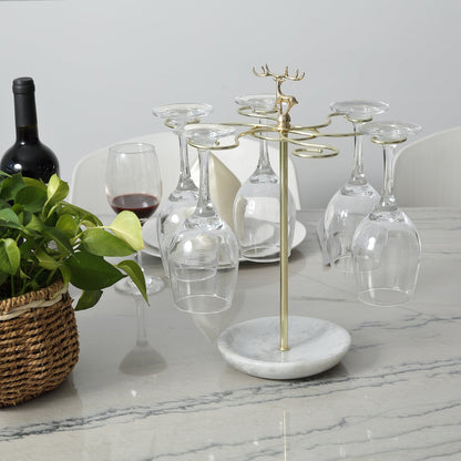 Koville Natural Stone Stemware Rack in Namib Fantasy mounted under a cabinet holding wine glasses