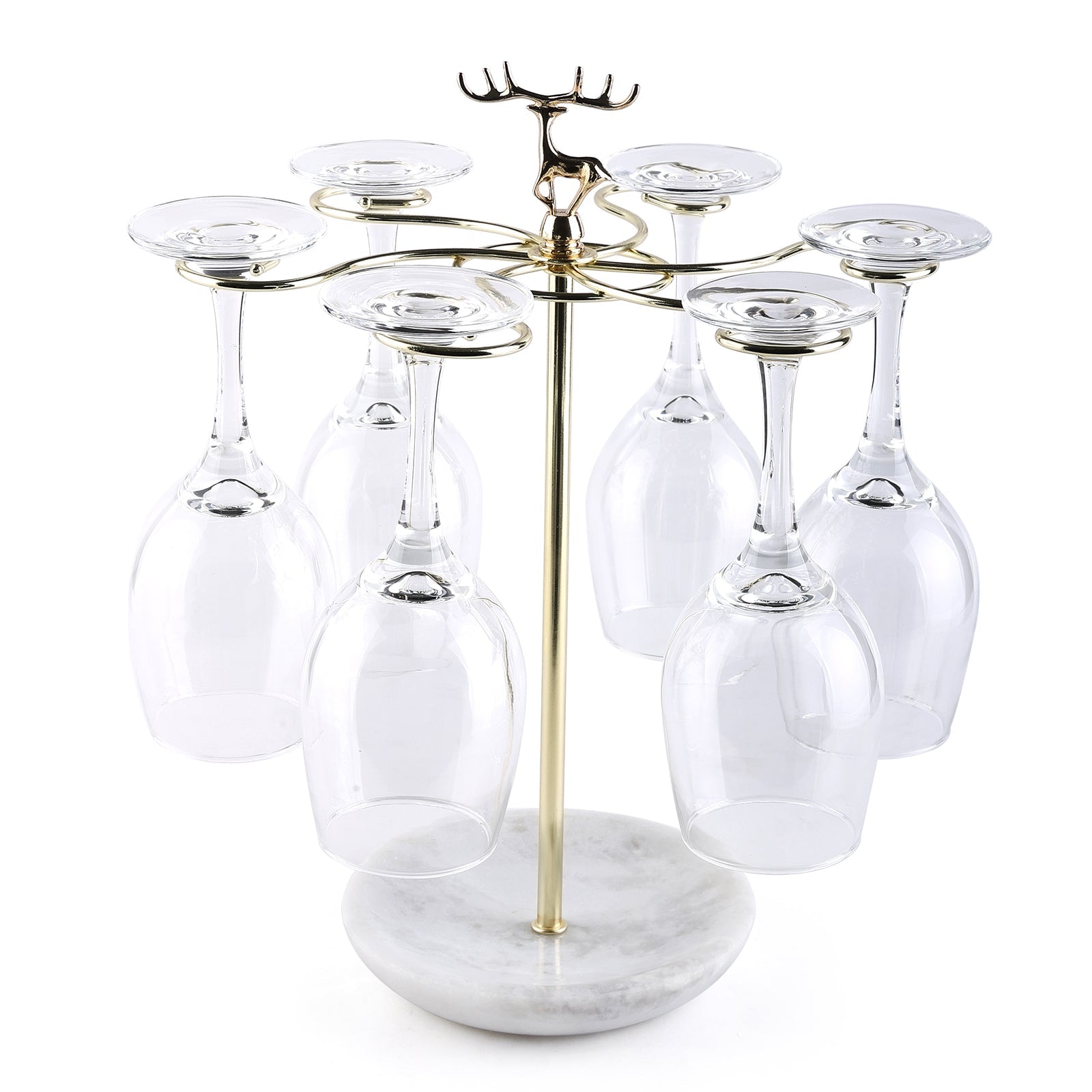 Koville Natural Stone Stemware Rack in Namib Fantasy mounted under a cabinet holding wine glasses